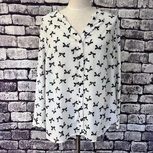 Roz & Ali Black & White Long Sleeve Blouse Size 2X